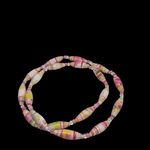 Multi Pink and Yellow Paper Bead Necklace